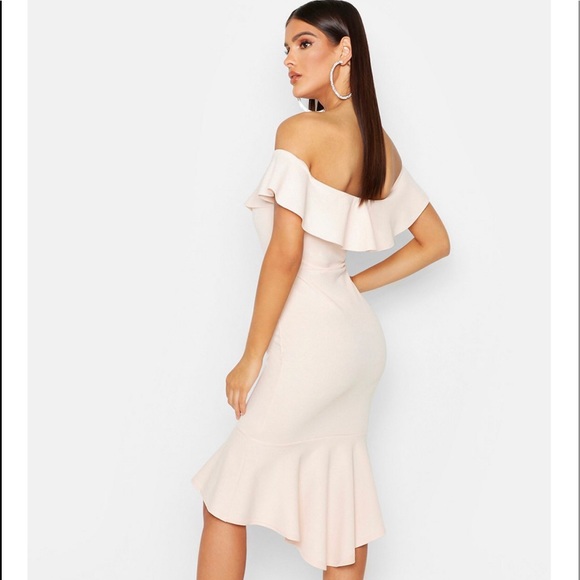 Boohoo Dresses Off The Shoulder V Midi Blush Dress Poshmark